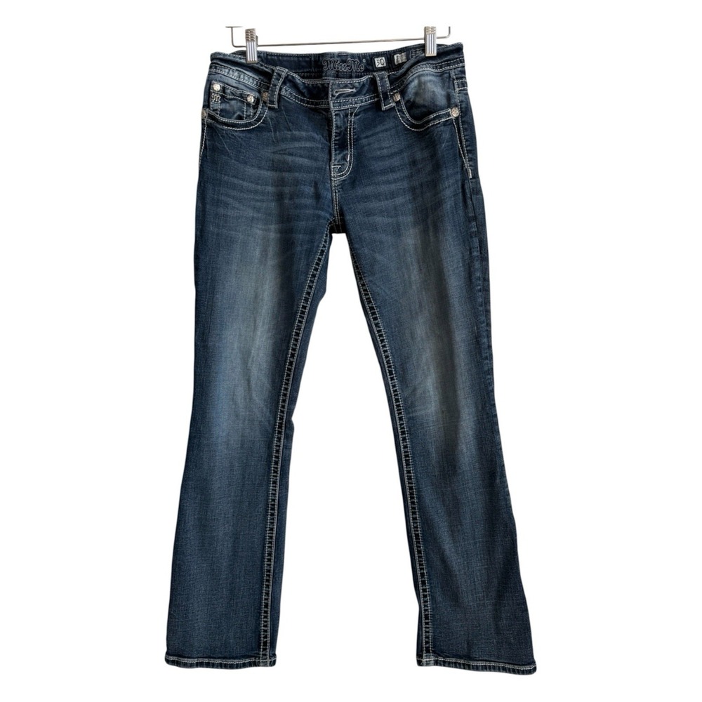 Miss Me Mid Rise Easy Bootcut Jeans 30 Blue Thick Stitch Bling Western Y2K Boho